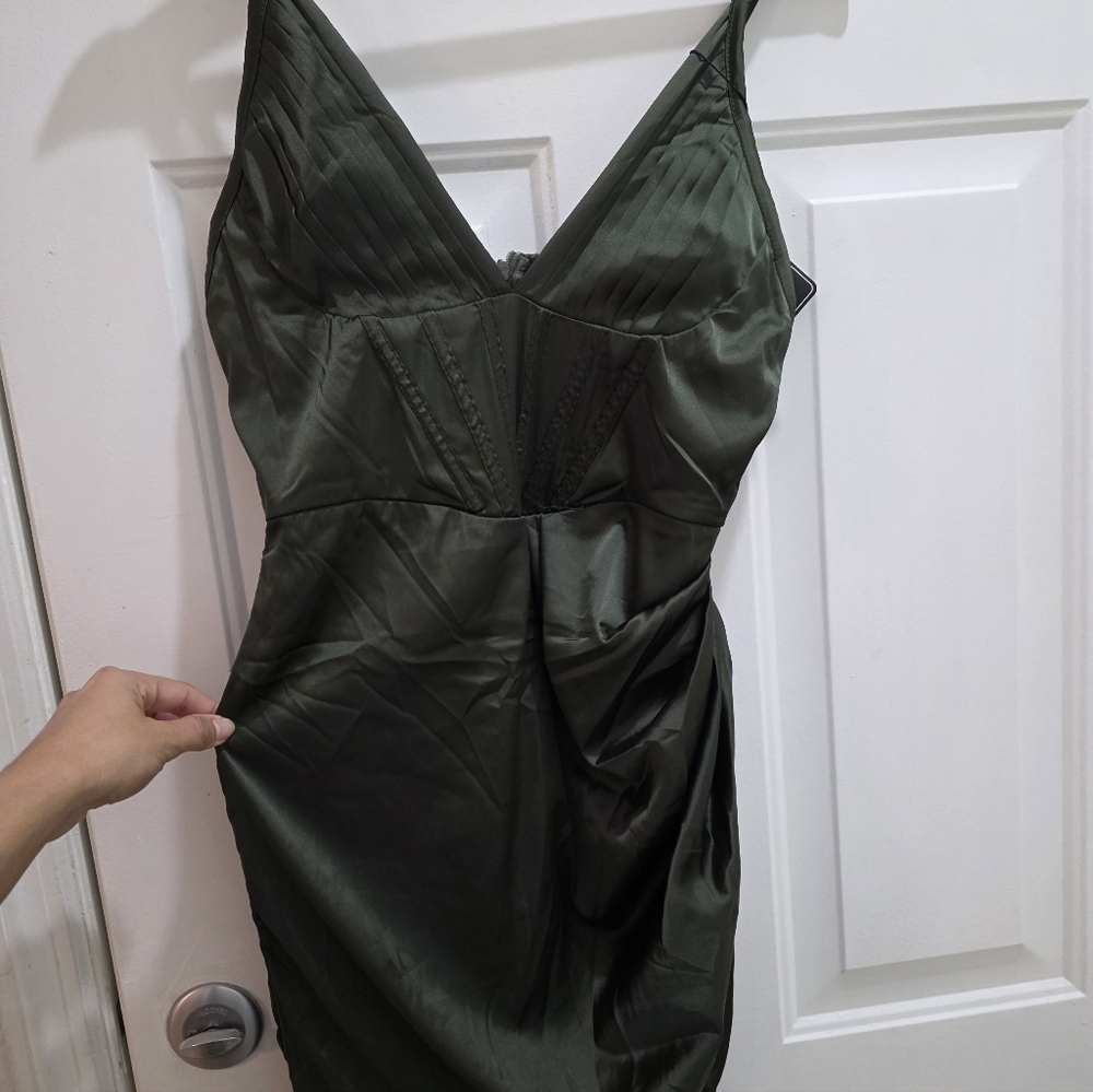 NWT Zaful Olive Green Satin Dress Size M